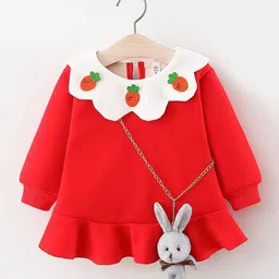 YK Girls Colourblocked Applique Cuffed Sleeves Peplum Dress-picture-24