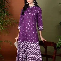 KALINI Geometric Printed Cotton A-Line Kurta image 3