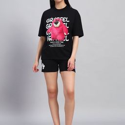 GRIFFEL Printed Oversized-Fit Pure Cotton T-Shirt & Shorts Co-Ord Set-picture-25