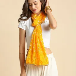 Dupatta Bazaar Women Bandhini Stole with lace image 2
