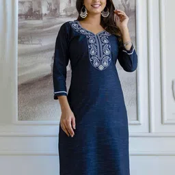 AUZAAI COLLECTION Paisley Yoke Design Thread Work Pure Cotton Straight Kurta-image-97