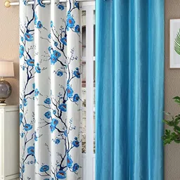 Galaxy Home Decor Blue & White 2 Pieces Floral Printed Long Door Curtains-image-93