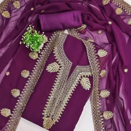 BlissFlair Floral Embellished Gotta Patti Organza Unstitched Dress Material-picture-14