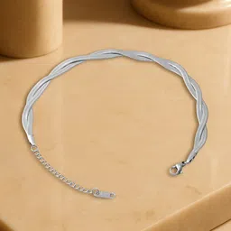 Rubans Women Rhodium-Plated Stainless Steel Tarnish-Free Waterproof Twisted Anklet image 5