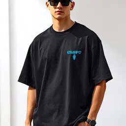 AUSK Graphic Printed Round Neck Drop Shoulder Sleeves Oversized Pure Cotton T-shirt image 2