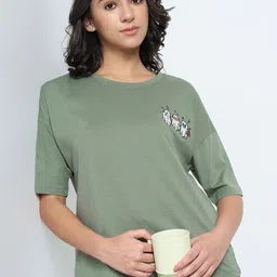 Dreamz by Pantaloons Women Printed Pure Cotton Round Neck Lounge T-Shirt-image-39
