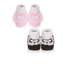 NESKA MODA 12 To 18 Month Non Slip Baby Girls Pack of 2 Pair Soft Cotton Butterfly Frill Booties image 4