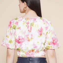 JAKANARY Floral Print Extended Sleeves Boxy Crop Top image 2