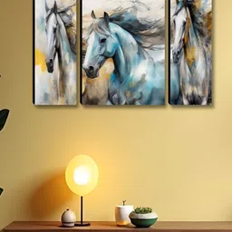 SAF Blue & Black 3 Pieces Horse Wood Wall Art-picture-28