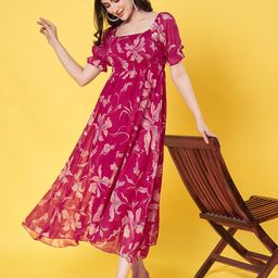 ANVI Be Yourself Women Floral Printed Puff Sleeve Fit & Flare Midi Dress-picture-18