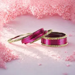 Vidhya Kangan Set Of 16 Gold-Plated Stone-Studded Bangles image 4