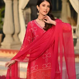 Brand Hill Women Ethnic Motifs Printed Regular Kurta with Trousers & With Dupatta image 3