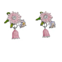 FIMBUL Silver-Plated Crystals Studded Floral Shaped Drop Earrings-image-66