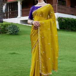 sanjana  silk SANJANA SILK Embellished Embroidered Saree With Blouse Piece-picture-27