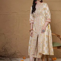 Anouk Women Floral Printed Anarkali Pure Cotton Kurta with Trousers image 4