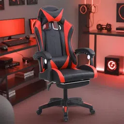 kuber industries Chairs with Wheels |Lumbar Support Cushions & Footrest | 2023-6F-RED-Black & Red Gaming Chair-picture-13