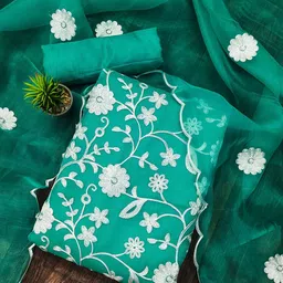 SAINOOR Floral Embroidered Organza Unstitched Dress Material-image-52