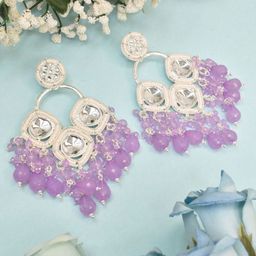MEIRA JEWELLERY Silver Plated Kundan Stones Studded & Pearls Beaded Circular Drop Earrings-picture-35