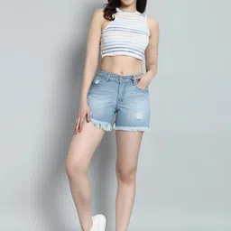 FASHIONFIBRE Women Washed Outdoor Denim Shorts with Technology image 3