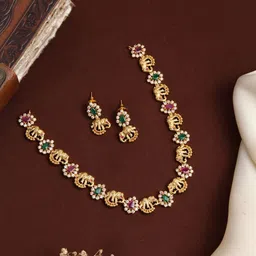 Kattam Gold Plated Thilak Elephant Multi Choker-picture-28