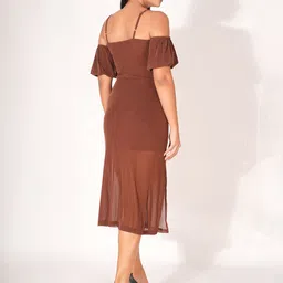 clobug Off-Shoulder Cold-Shoulder Net Fit & Flare Dress image 4