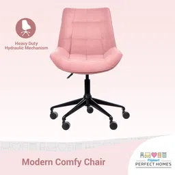 flipkart perfect homes Polar Swivel Height-Adjustable Velvet Desk Study Chair in Pink Color Fabric Office Executive Chair image 5