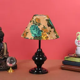 foziq Black Metal & Cotton Green & Yellow Colour Table Lamp image 2