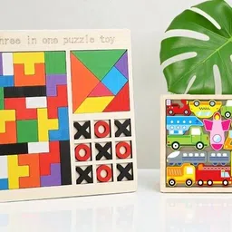 Kids Educational Wooden Puzzle Combo | 3 in 1 Learning & Vehicle Puzzle X63-image-98
