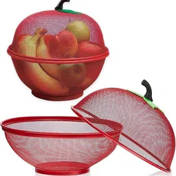 vahicha Apple Shape Fruits &1q2 Vegetables Basket for Kitchen With Net Cover Stainless Steel Fruit & Vegetable Basket image 4