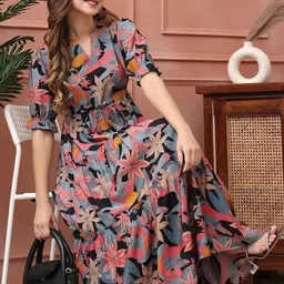 bluertone Women A-line Multicolor Maxi/Full Length Dress image 5