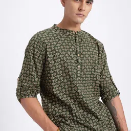 anouk rustic Men Geometric Print Cotton Blend Straight Kurta-picture-17