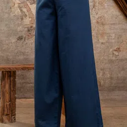 koora Women Relaxed Dark Blue Cotton Blend Trousers image 3