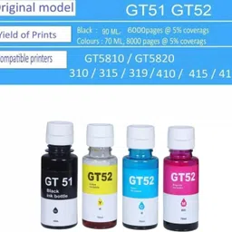 tequo GT51 GT52 Compatible for HP Ink Tank 115,310,315,319,410,415,416,419 Printer Black + Tri Color Combo Pack Ink Bottle image 2