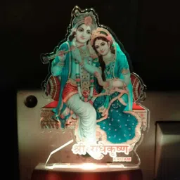kritam Radhey Krishna / Krishna 3D Illusion Night Lamp Comes with 7 Multicolor and 3D Illusion Design Suitable for Room,Drawing Room,Lobby, Temple LED Night Lamp (Small Size - Multicolour) Night Lamp Table Lamp image 2