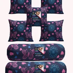 villagers Microfibre Bolster Pack of 7 Geometric 5 Cushion & 2 Bolster Set - Butterfly Print-picture-42