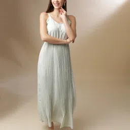 campus sutra Women A-line Light Green Maxi/Full Length Dress-picture-13