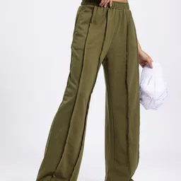 glitchez Women Solid Green Track Pants image 1