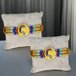 mishav Designer Set Of 2 Rakhi (P1-04 ) Pearl, Plastic (PVC), Mauli Thread, Assorted, Silver Rakhi Set-picture-16