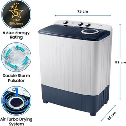 samsung 6.5 kg 5 star, Air Turbo Drying Semi Automatic Top Load Blue, Grey image 2
