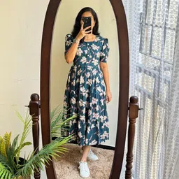 style ganga Women Fit and Flare Blue Midi/Calf Length Dress-picture-12