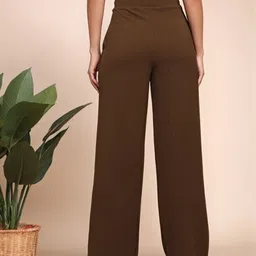 dwarros Women Regular Fit Brown Cotton Blend Trousers image 2