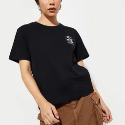 max URB_N Women Printed Round Neck Pure Cotton Black T-Shirt image 3