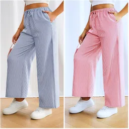 shree durgawatin fashion Pack of 2 Women Loose Fit Blue Cotton Blend Trousers-picture-12