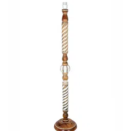 homesake Rustic Wood Floor Lamp, Walnut Brown with Multicolor Fabric Shade, Twisted Ropes, Bird image 4