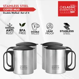 classic essentials Double Walled Tea Cup with Lid, Stainless Steel Coffee Mug image 3
