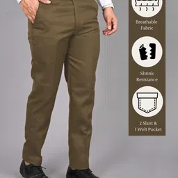 streetvibes Men Slim Fit Brown Cotton Blend Trousers image 1
