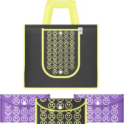 heart home Pack of 4 Smile Foldable Grocery/Shopping Bags For Women | Black Yellow & Purple Pack of 4 Grocery Bags-picture-23