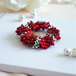 accessher Red Artificial Flower Bun Hair Comb Clip Hair Claw image 3