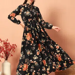 zwerlon Women A-line Multicolor Maxi/Full Length Dress image 1