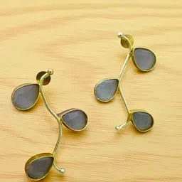 TISHUL JEWELS Gold Plated Crystals Studded Enamelled Leaf Shaped Drop Earrings-picture-11